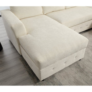 English Elm [new Arrived] Oversized U-shaped Chenille Sectional with Storage Chaise Crystal Button Accents Beige W2108S00073