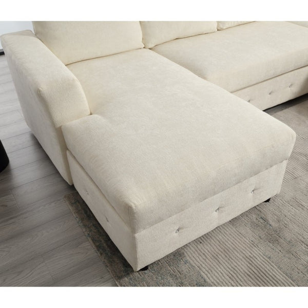 English Elm [new Arrived] Oversized U-shaped Chenille Sectional with Storage Chaise Crystal Button Accents Beige W2108S00073