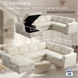 English Elm [new Arrived] Oversized U-shaped Chenille Sectional with Storage Chaise Crystal Button Accents Beige W2108S00073