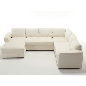 English Elm [new Arrived] Oversized U-shaped Chenille Sectional with Storage Chaise Crystal Button Accents Beige W2108S00073