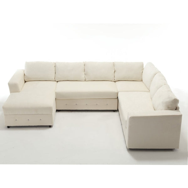 English Elm [new Arrived] Oversized U-shaped Chenille Sectional with Storage Chaise Crystal Button Accents Beige W2108S00073