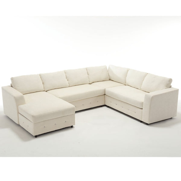 English Elm [new Arrived] Oversized U-shaped Chenille Sectional with Storage Chaise Crystal Button Accents Beige W2108S00073