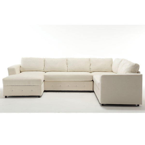 English Elm [new Arrived] Oversized U-shaped Chenille Sectional with Storage Chaise Crystal Button Accents Beige W2108S00073