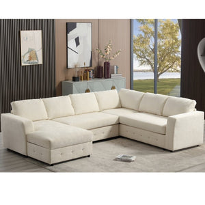 English Elm [new Arrived] Oversized U-shaped Chenille Sectional with Storage Chaise Crystal Button Accents Beige W2108S00073