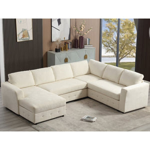 English Elm [new Arrived] Oversized U-shaped Chenille Sectional with Storage Chaise Crystal Button Accents Beige W2108S00073