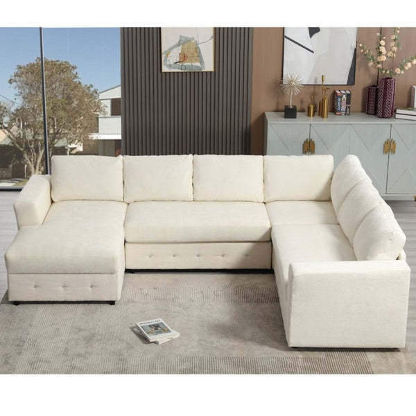 English Elm [new Arrived] Oversized U-shaped Chenille Sectional with Storage Chaise Crystal Button Accents Beige W2108S00073