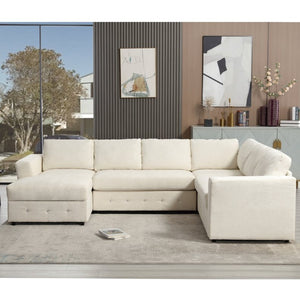 English Elm [new Arrived] Oversized U-shaped Chenille Sectional with Storage Chaise Crystal Button Accents Beige W2108S00073
