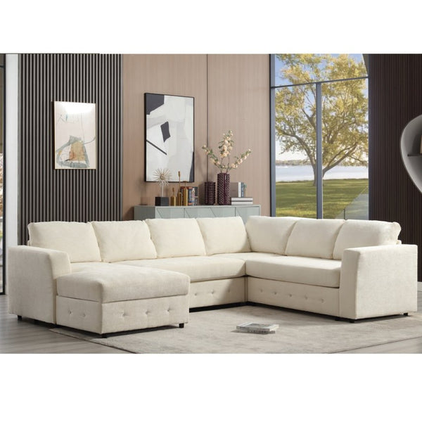 English Elm [new Arrived] Oversized U-shaped Chenille Sectional with Storage Chaise Crystal Button Accents Beige W2108S00073