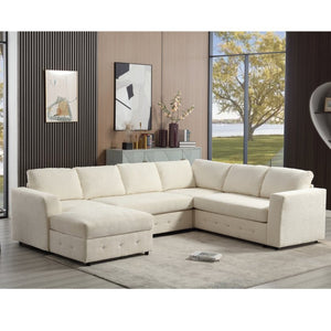 English Elm [new Arrived] Oversized U-shaped Chenille Sectional with Storage Chaise Crystal Button Accents Beige W2108S00073