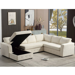 English Elm [new Arrived] Oversized U-shaped Chenille Sectional with Storage Chaise Crystal Button Accents Beige W2108S00073