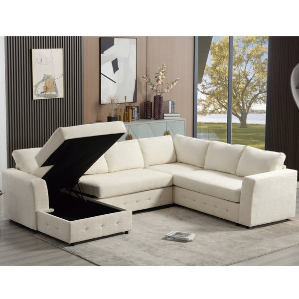English Elm [new Arrived] Oversized U-shaped Chenille Sectional with Storage Chaise Crystal Button Accents Beige W2108S00073