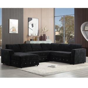 English Elm [new Arrived] Oversized U-shaped Chenille Sectional with Storage Chaise Crystal Button Accents Black W2108S00074