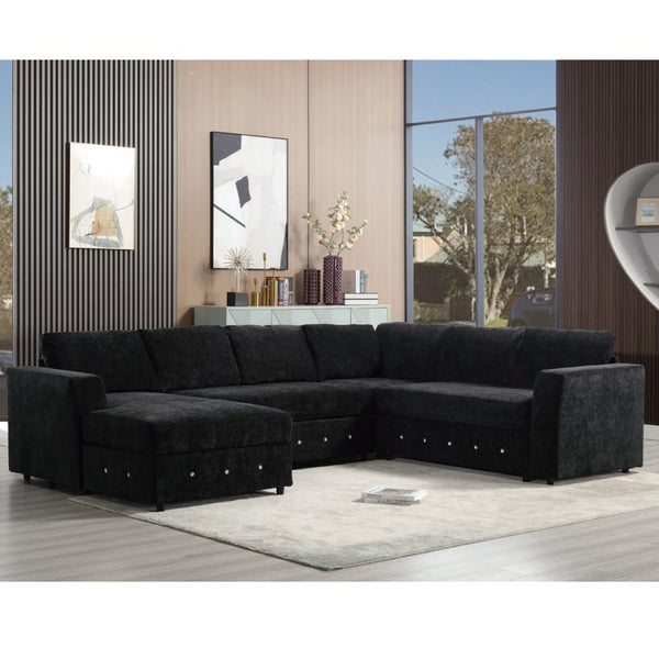 English Elm [new Arrived] Oversized U-shaped Chenille Sectional with Storage Chaise Crystal Button Accents Black W2108S00074