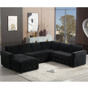 English Elm [new Arrived] Oversized U-shaped Chenille Sectional with Storage Chaise Crystal Button Accents Black W2108S00074