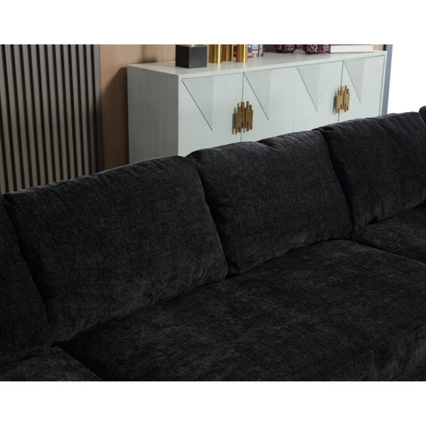 English Elm [new Arrived] Oversized U-shaped Chenille Sectional with Storage Chaise Crystal Button Accents Black W2108S00074