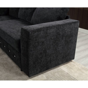 English Elm [new Arrived] Oversized U-shaped Chenille Sectional with Storage Chaise Crystal Button Accents Black W2108S00074