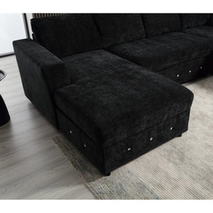 English Elm [new Arrived] Oversized U-shaped Chenille Sectional with Storage Chaise Crystal Button Accents Black W2108S00074