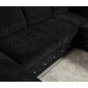 English Elm [new Arrived] Oversized U-shaped Chenille Sectional with Storage Chaise Crystal Button Accents Black W2108S00074
