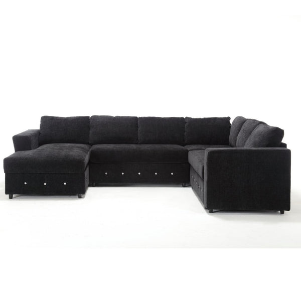 English Elm [new Arrived] Oversized U-shaped Chenille Sectional with Storage Chaise Crystal Button Accents Black W2108S00074