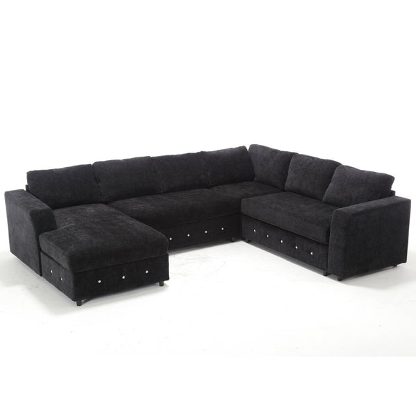 English Elm [new Arrived] Oversized U-shaped Chenille Sectional with Storage Chaise Crystal Button Accents Black W2108S00074