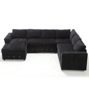 English Elm [new Arrived] Oversized U-shaped Chenille Sectional with Storage Chaise Crystal Button Accents Black W2108S00074
