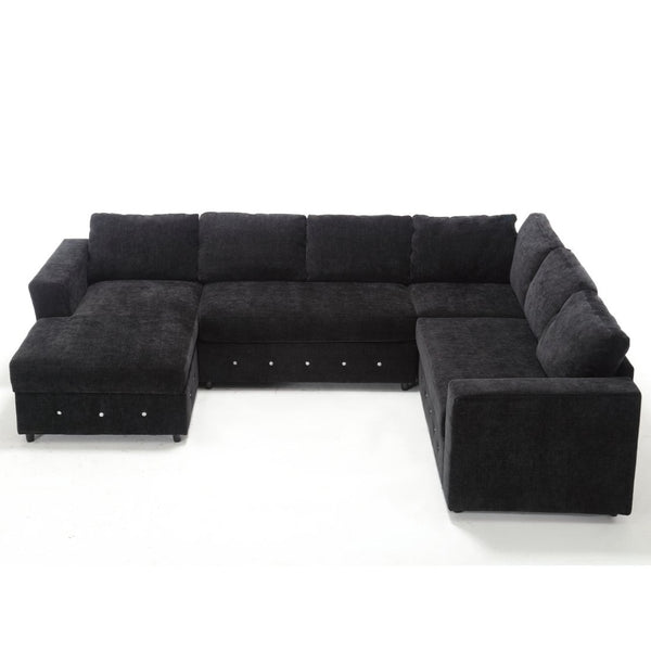 English Elm [new Arrived] Oversized U-shaped Chenille Sectional with Storage Chaise Crystal Button Accents Black W2108S00074