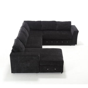 English Elm [new Arrived] Oversized U-shaped Chenille Sectional with Storage Chaise Crystal Button Accents Black W2108S00074