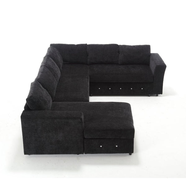 English Elm [new Arrived] Oversized U-shaped Chenille Sectional with Storage Chaise Crystal Button Accents Black W2108S00074