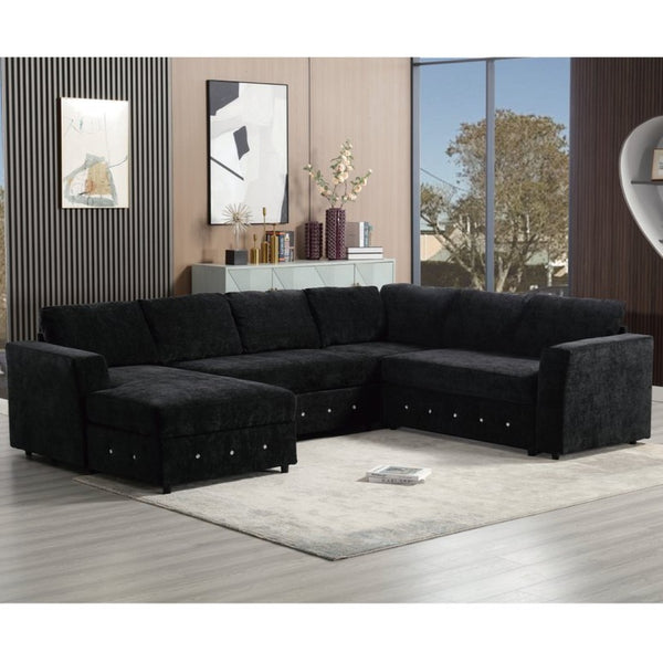 English Elm [new Arrived] Oversized U-shaped Chenille Sectional with Storage Chaise Crystal Button Accents Black W2108S00074