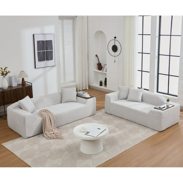 English Elm [new Arrived] Boucle Cloud Sofa Set 3 Seater and Loveseat with Built-in Side Tables Light Gray W2108S00077