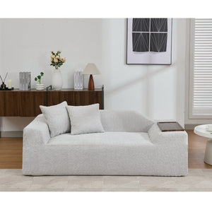 English Elm [new Arrived] Boucle Cloud Sofa Set 3 Seater and Loveseat with Built-in Side Tables Light Gray W2108S00077