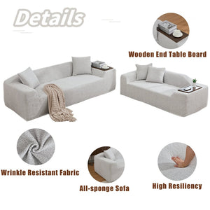 English Elm [new Arrived] Boucle Cloud Sofa Set 3 Seater and Loveseat with Built-in Side Tables Light Gray W2108S00077