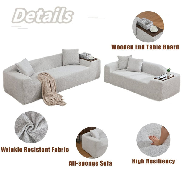 English Elm [new Arrived] Boucle Cloud Sofa Set 3 Seater and Loveseat with Built-in Side Tables Light Gray W2108S00077