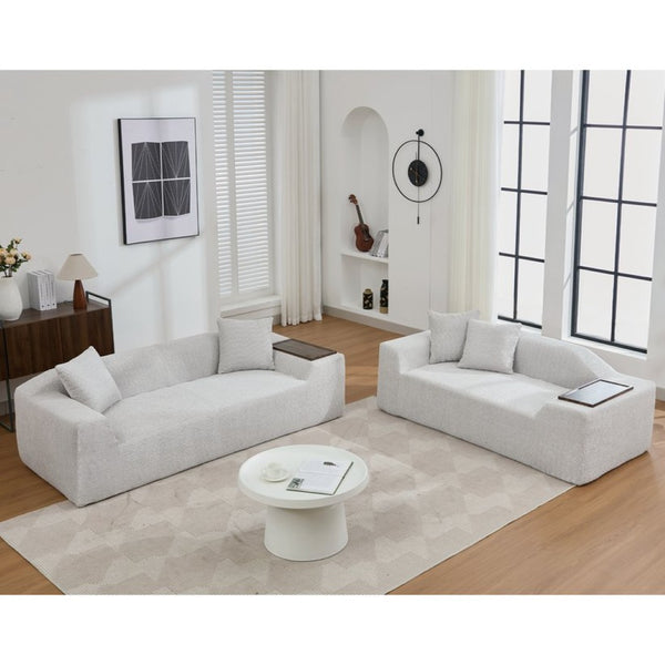 English Elm [new Arrived] Boucle Cloud Sofa Set 3 Seater and Loveseat with Built-in Side Tables Light Gray W2108S00077