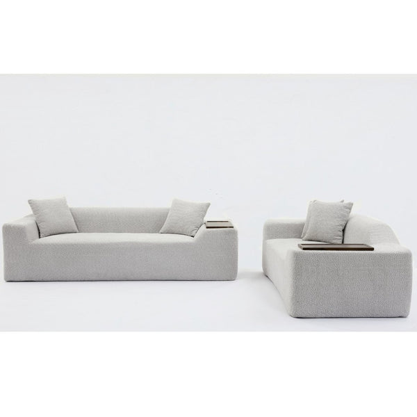 English Elm [new Arrived] Boucle Cloud Sofa Set 3 Seater and Loveseat with Built-in Side Tables Light Gray W2108S00077