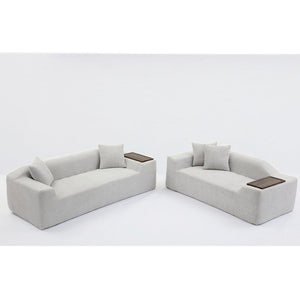English Elm [new Arrived] Boucle Cloud Sofa Set 3 Seater and Loveseat with Built-in Side Tables Light Gray W2108S00077