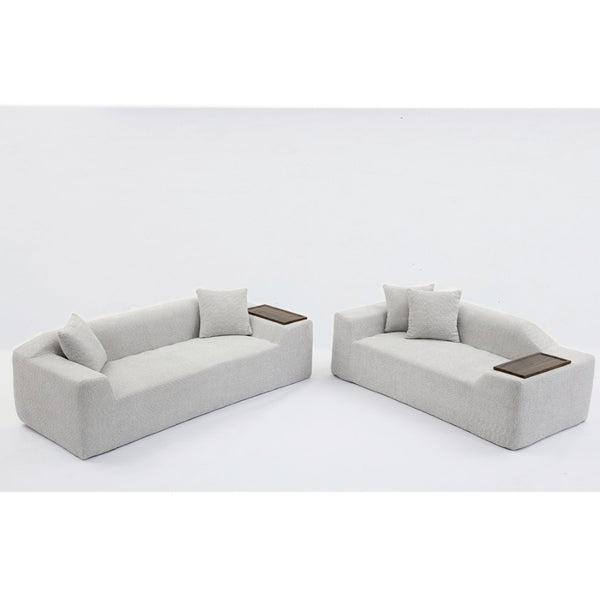 English Elm [new Arrived] Boucle Cloud Sofa Set 3 Seater and Loveseat with Built-in Side Tables Light Gray W2108S00077