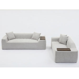English Elm [new Arrived] Boucle Cloud Sofa Set 3 Seater and Loveseat with Built-in Side Tables Light Gray W2108S00077