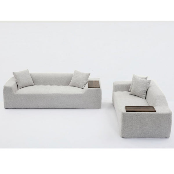 English Elm [new Arrived] Boucle Cloud Sofa Set 3 Seater and Loveseat with Built-in Side Tables Light Gray W2108S00077