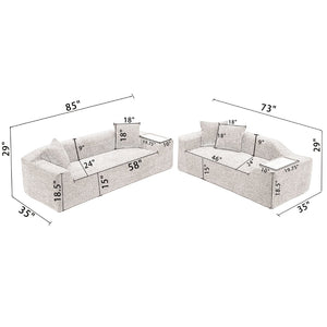 English Elm [new Arrived] Boucle Cloud Sofa Set 3 Seater and Loveseat with Built-in Side Tables Light Gray W2108S00077