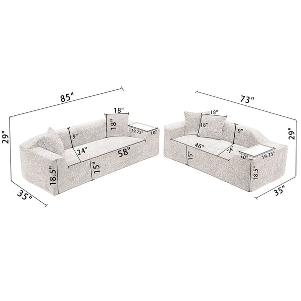 English Elm [new Arrived] Boucle Cloud Sofa Set 3 Seater and Loveseat with Built-in Side Tables Light Gray W2108S00077
