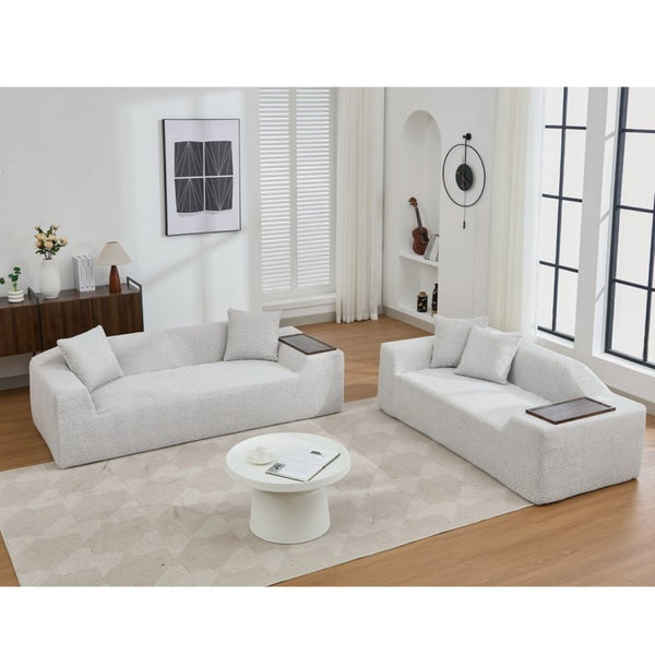English Elm [new Arrived] Boucle Cloud Sofa Set 3 Seater and Loveseat with Built-in Side Tables Light Gray W2108S00077
