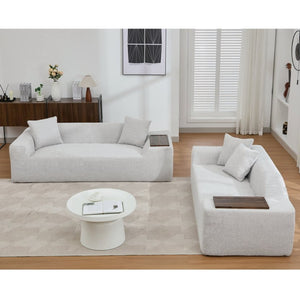 English Elm [new Arrived] Boucle Cloud Sofa Set 3 Seater and Loveseat with Built-in Side Tables Light Gray W2108S00077