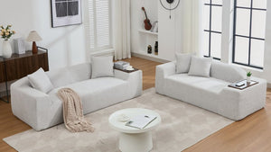 English Elm [new Arrived] Boucle Cloud Sofa Set 3 Seater and Loveseat with Built-in Side Tables Light Gray W2108S00077