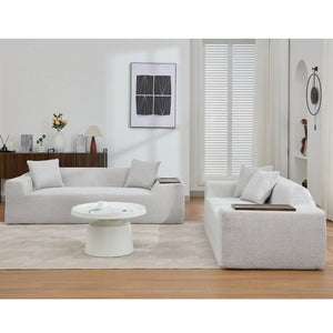 English Elm [new Arrived] Boucle Cloud Sofa Set 3 Seater and Loveseat with Built-in Side Tables Light Gray W2108S00077