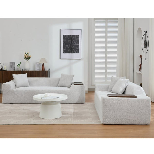 English Elm [new Arrived] Boucle Cloud Sofa Set 3 Seater and Loveseat with Built-in Side Tables Light Gray W2108S00077