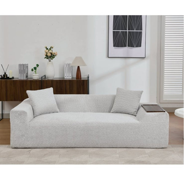 English Elm [new Arrived] Boucle Cloud Sofa Set 3 Seater and Loveseat with Built-in Side Tables Light Gray W2108S00077