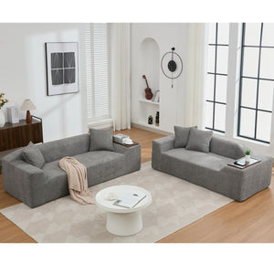 English Elm [new Arrived] Boucle Cloud Sofa Set 3 Seater and Loveseat with Built-in Side Tables Dark Gray W2108S00079