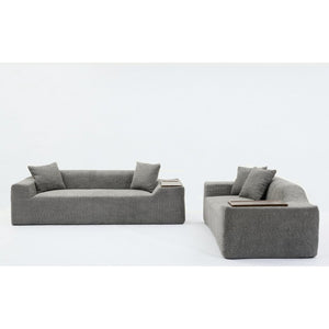 English Elm [new Arrived] Boucle Cloud Sofa Set 3 Seater and Loveseat with Built-in Side Tables Dark Gray W2108S00079