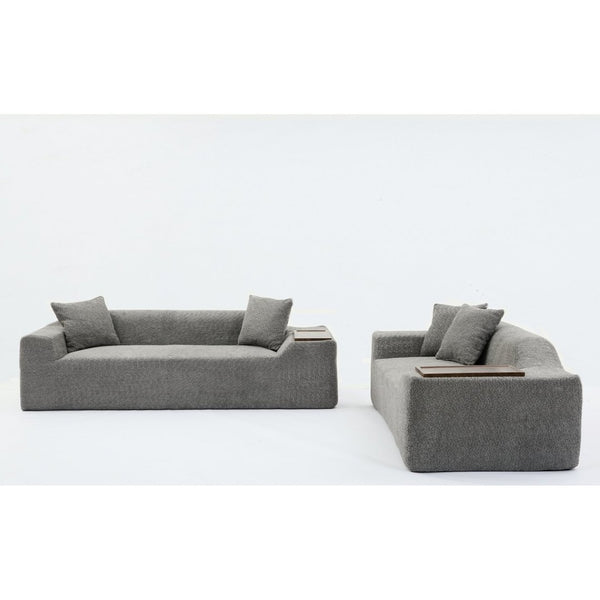 English Elm [new Arrived] Boucle Cloud Sofa Set 3 Seater and Loveseat with Built-in Side Tables Dark Gray W2108S00079